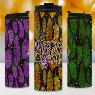 Termo Mardi Gras Tumbler, Feathers, Mardi Gras Flag
