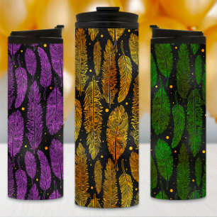 Termo Mardi Gras Tumbler, Feathers, Mardi Gras Flag