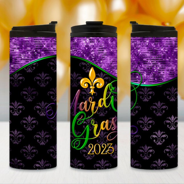 Termo Mardi Gras Tumbler, Mardi Gras 2023 Purple Design (Subido por el creador)