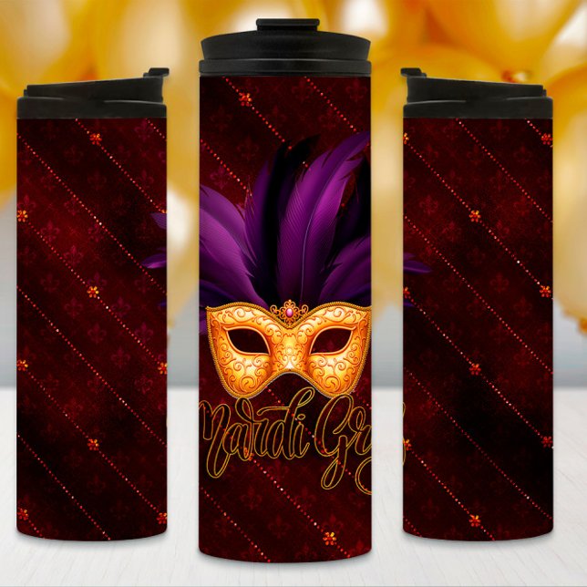 Termo Mardi Gras Tumbler, máscara de pluma morada (Subido por el creador)