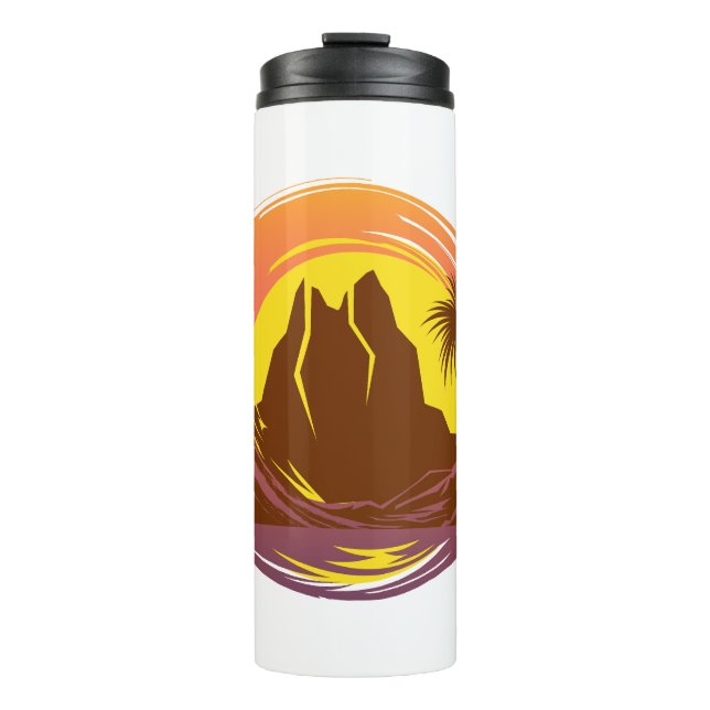 Termo Margen con el paisaje volcánico tropical y palmera (Anverso)