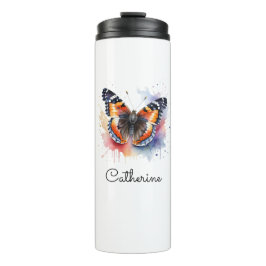 Termo Mariposa Almirante Rojo Acuarela Personalizada