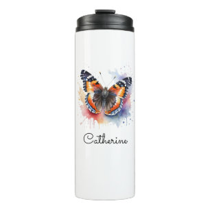 Termo Mariposa Almirante Rojo Acuarela Personalizada