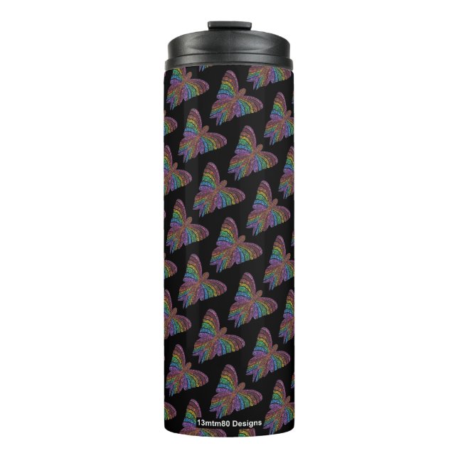 Termo Mariposa arco iris (negro) - Tumbler térmico (Anverso)