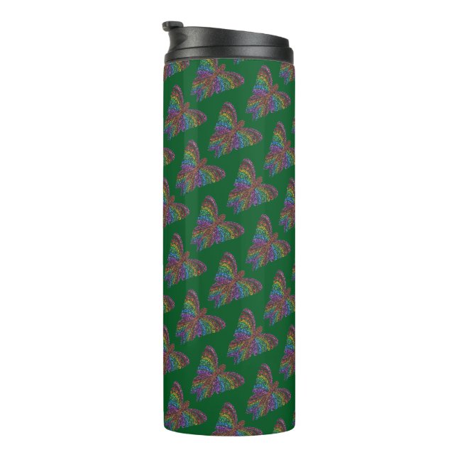 Termo Mariposa Arcoíris (verde oscuro) - Tumbler Térmico (Rotado hacia la derecha)