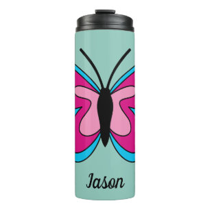 Termo Mariposa azul magenta rosa   Añadir texto