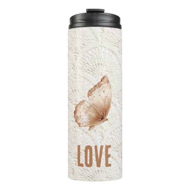 Termo Mariposa Bohemiana Boho Marrón Crema (Anverso)