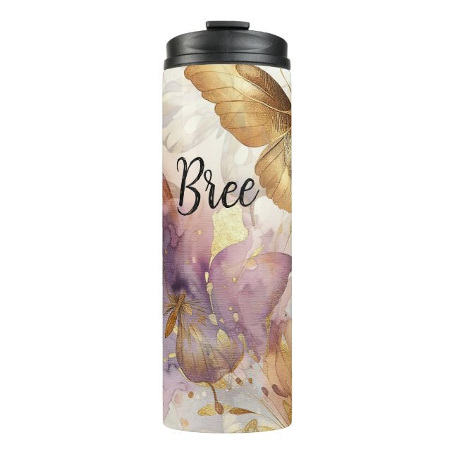 Termo Mariposa de Acuarela Amarilla y Púrpura Mariposas (Anverso)