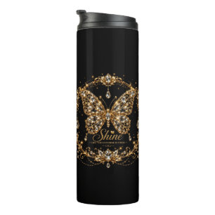 Termo Mariposa de cristal dorado brillo lujo joyería art