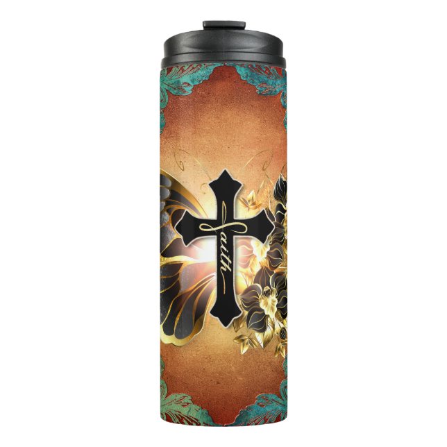 Termo Mariposa de fe con oro y antecedentes Verde azulad (Anverso)