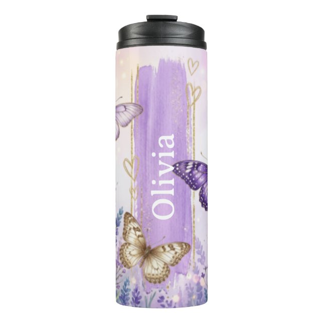 Termo Mariposa de Lavanda Personalizada Térmica de 16oz (Anverso)