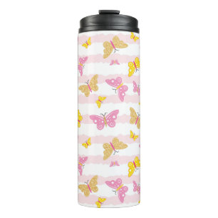 Termo Mariposa dorada y rosa