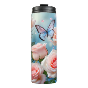 Termo Mariposa En Flor Rosa