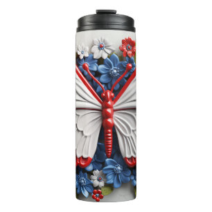 TERMO MARIPOSA PATRIÓTICA ROJA BLANCA AZUL DE EE.UU.