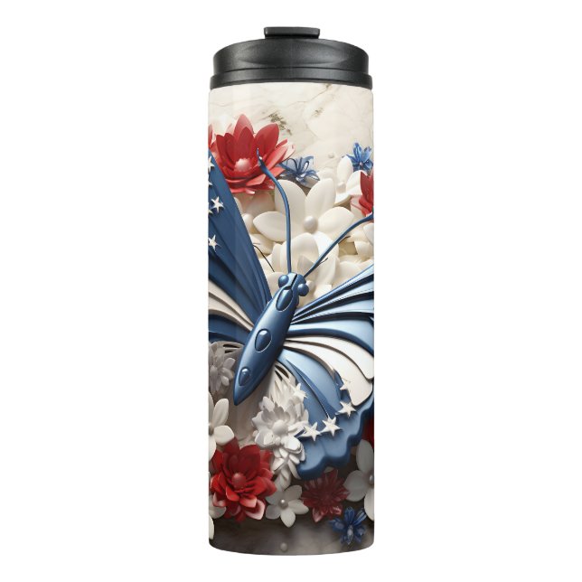 TERMO MARIPOSA PATRIÓTICA ROJA BLANCA AZUL DE EE.UU. (Anverso)