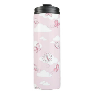 Termo Mariposa Rosa Bonita Nubes Pastel Taza de Viaje Ai