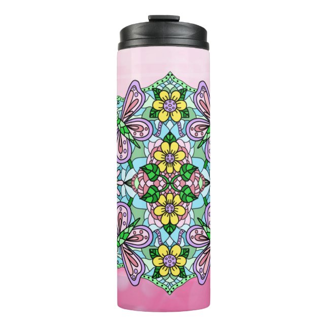 Termo Mariposa rosa Mandala Mano caprichosa (Anverso)