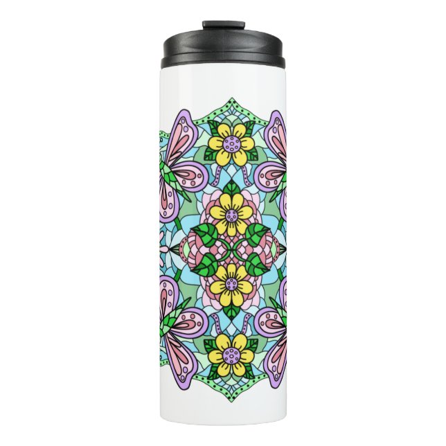 Termo Mariposa rosa Mandala Mano caprichosa (Anverso)