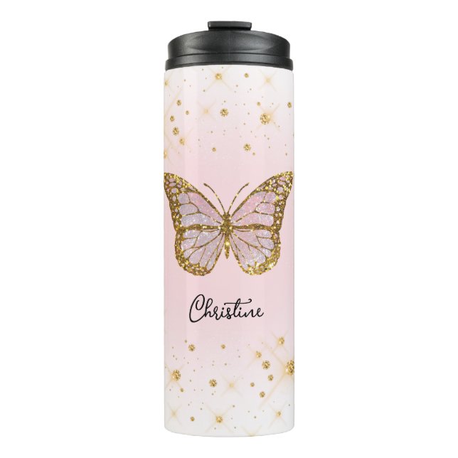 Termo mariposa rosa nombre personalizado (Anverso)