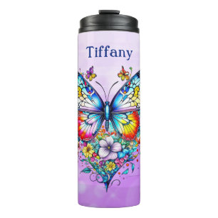Termo Mariposa y Corazón floral personalizada