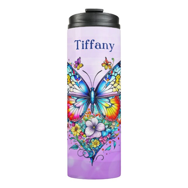 Termo Mariposa y Corazón floral personalizada (Anverso)