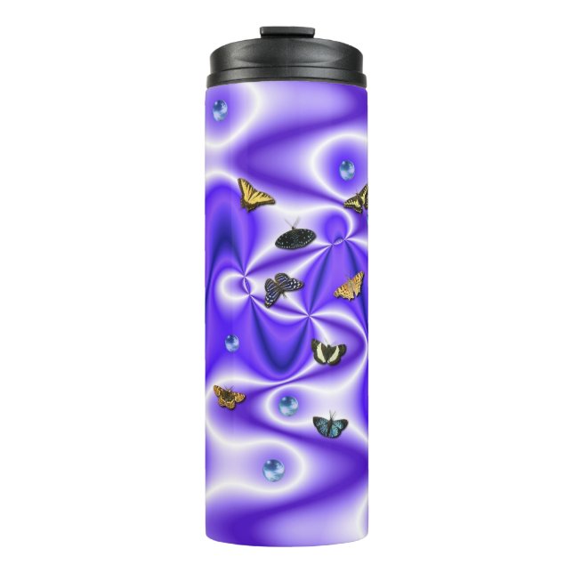 Termo Mariposa y Perlas en seda morada (Anverso)