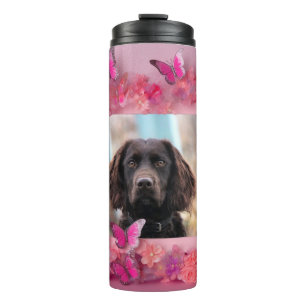 Termo Mariposas florales rosadas de foto personalizada