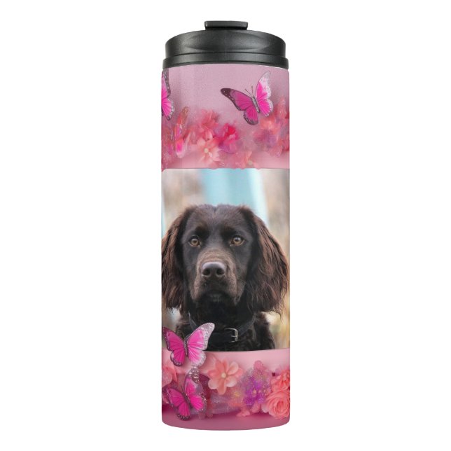 Termo Mariposas florales rosadas de foto personalizada (Anverso)