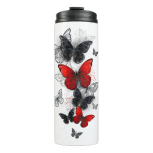 Termo Mariposas Morpho voladoras negras y rojas