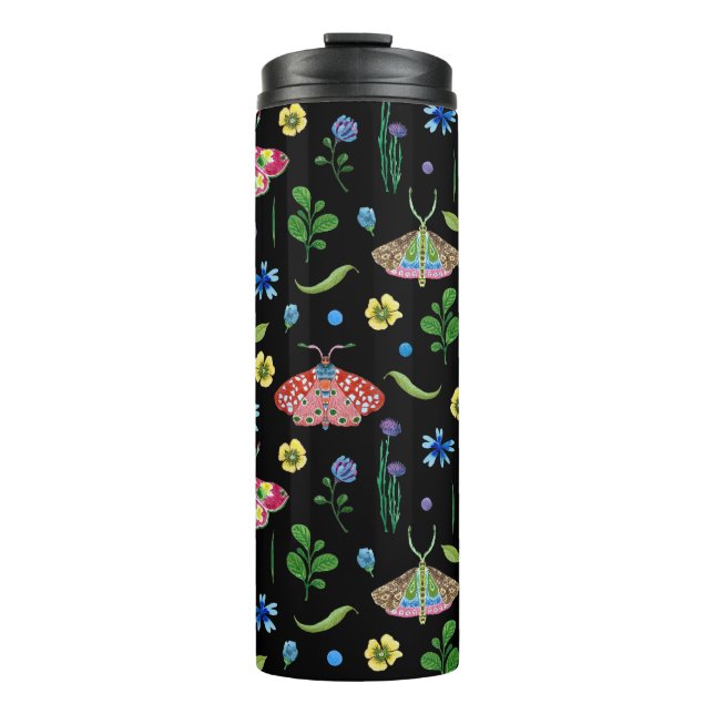 Termo Mariposas Multicolor: Patrón brillante sin foco (Anverso)