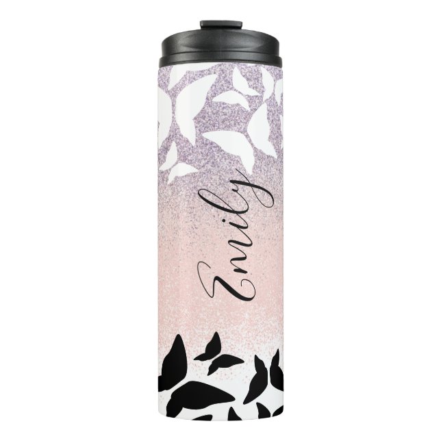Termo Mariposas Pink Sparkles Monogramage Nombre (Anverso)