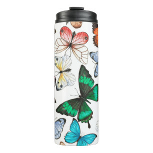 Termo Mariposas tropicales: acuarela colorida.