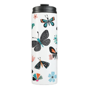 Termo Mariposas y flores, colección dibujada a mano