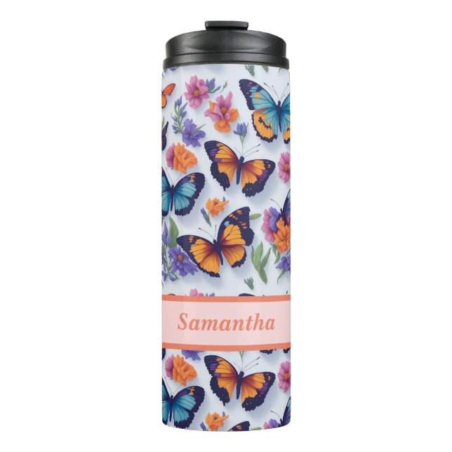 Termo Mariposas y Flores para Niñas y Mujeres (Anverso)