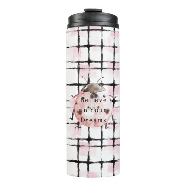 Termo Mariquita de Rayas Negras y Rosadas (Anverso)