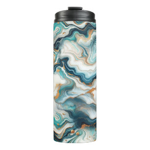 Termo Mármol Ágata Azul Teal Oro Blanco Moderno