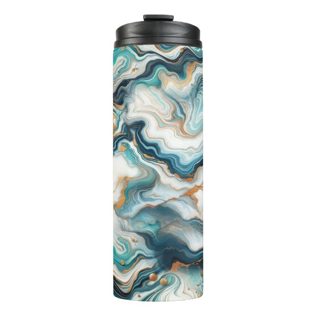 Termo Mármol Ágata Azul Teal Oro Blanco Moderno  (Anverso)