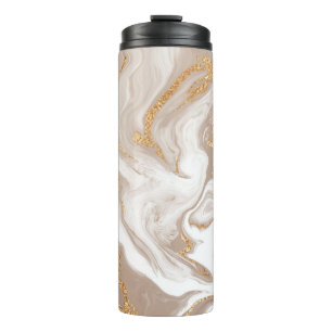 Termo Mármol beige líquido, arte de oro.