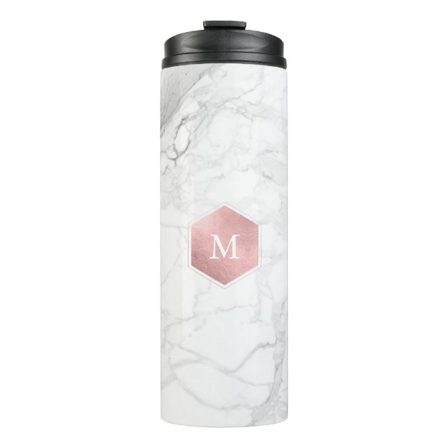 Termo MÁRMOL BLANCO DE MONOGRAMA PixDezines + ORO ROSA (Anverso)