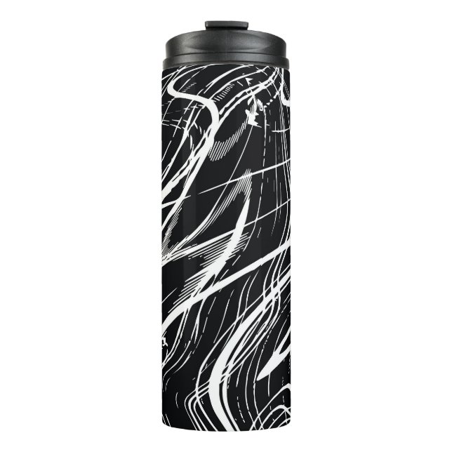 Termo Mármol blanco negro: cosecha abstracta (Anverso)