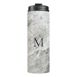 Termo Mármol Blanco Y Gris Monogramado