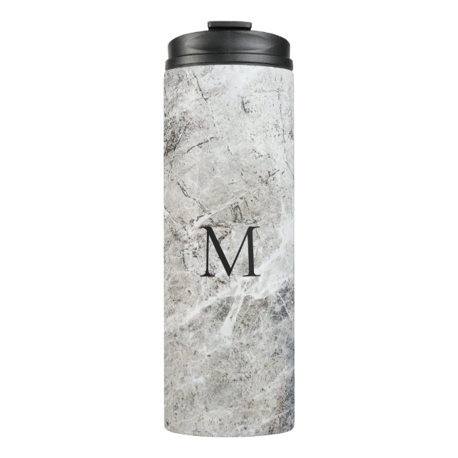 Termo Mármol Blanco Y Gris Monogramado (Anverso)