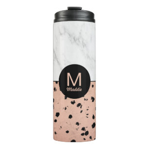 Termo Mármol de moda y patrón oro Rosa con monograma