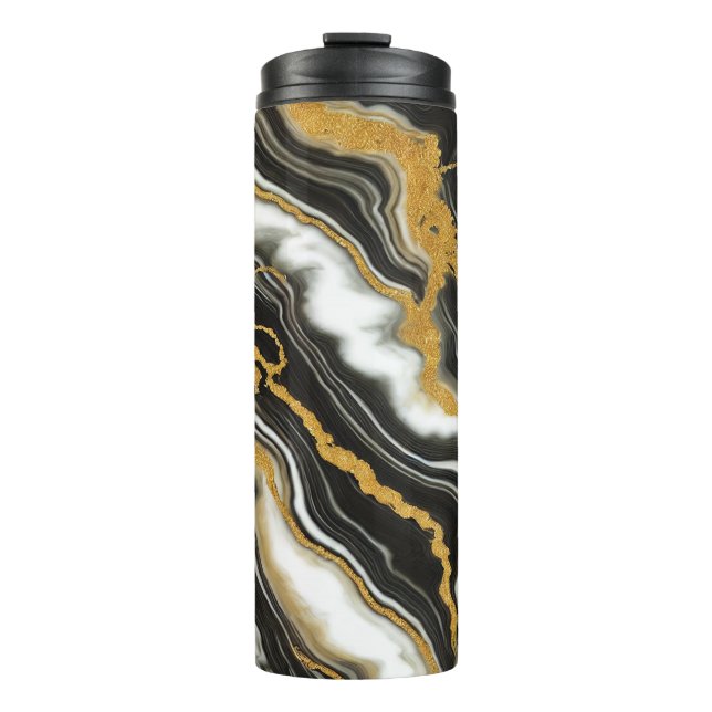 Termo Mármol Negro Blanco Dorado Aspecto Glamour (Anverso)