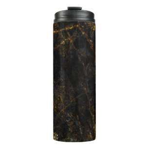 Termo Mármol negro, venas doradas, textura.