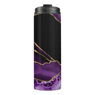 Termo Mármol Negro Violeta Ágata Glamour Oscuro Dorado