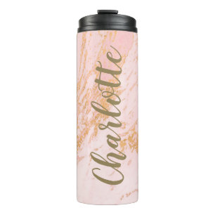 Termo Mármol rosa y dorado Personalizado  