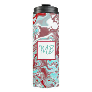 Termo Mármol Verde azulado, borgoñés, rojo y blanco mono