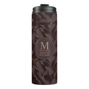 Termo Marrón Chocolate & Rosa Dorado Patrón de Onda Abst