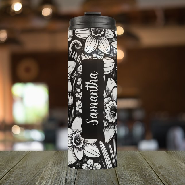Termo Marzo personalizado Flor de nacimiento Daffodil 16 (Personalized 20 oz thermal tumbler with the birth flower Daisy for the month of March)
